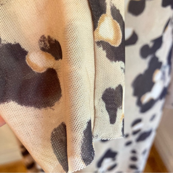 H&M Tan Black Animal Leopard Cheetah Print Mesh Net Long Sleeve Midi Maxi Dress - Picture 5 of 9